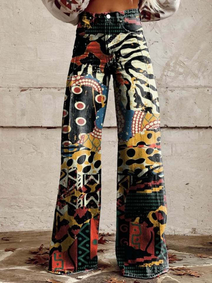 Alodia | Elegant Wide Multicolor Art Pants