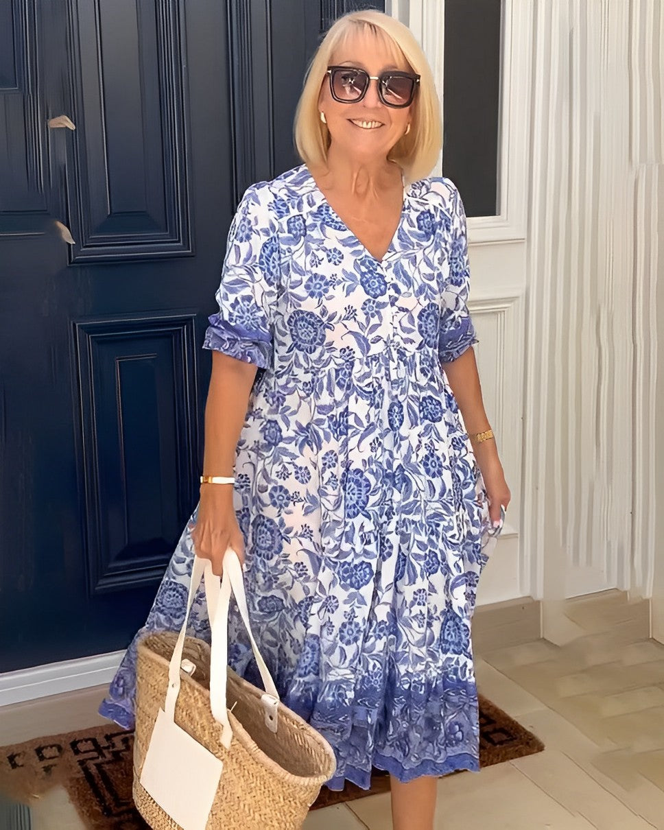 Keisha | Graceful V-Neck Floral Dress