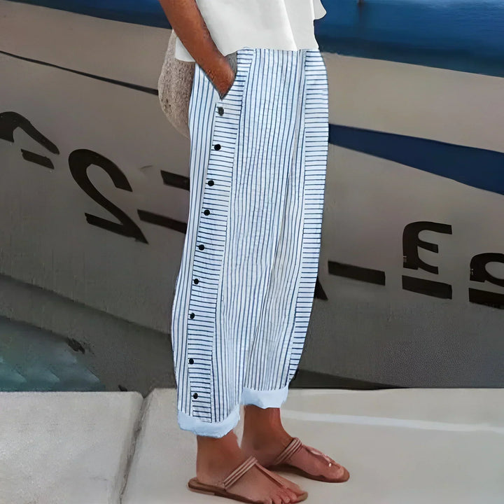 Kendall | Lightweight Stripe Buttoned Pants