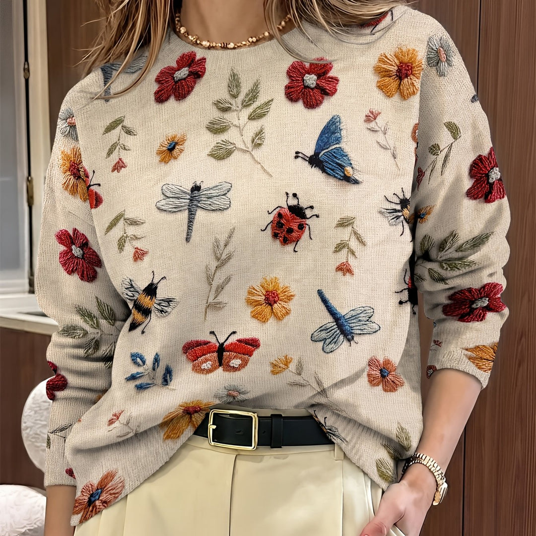 Elsie | Botanical Print Crewneck Sweater