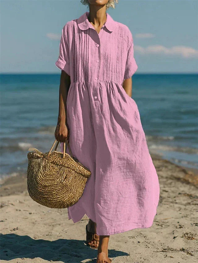 Rosemary | Pleated Collared Maxi Dress