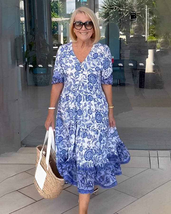 Keisha | Graceful V-Neck Floral Dress