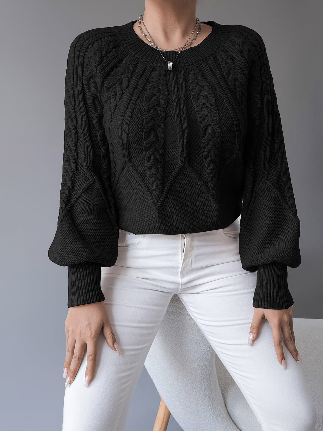 Sabine | Cable-Knit Lantern Sleeve Sweater