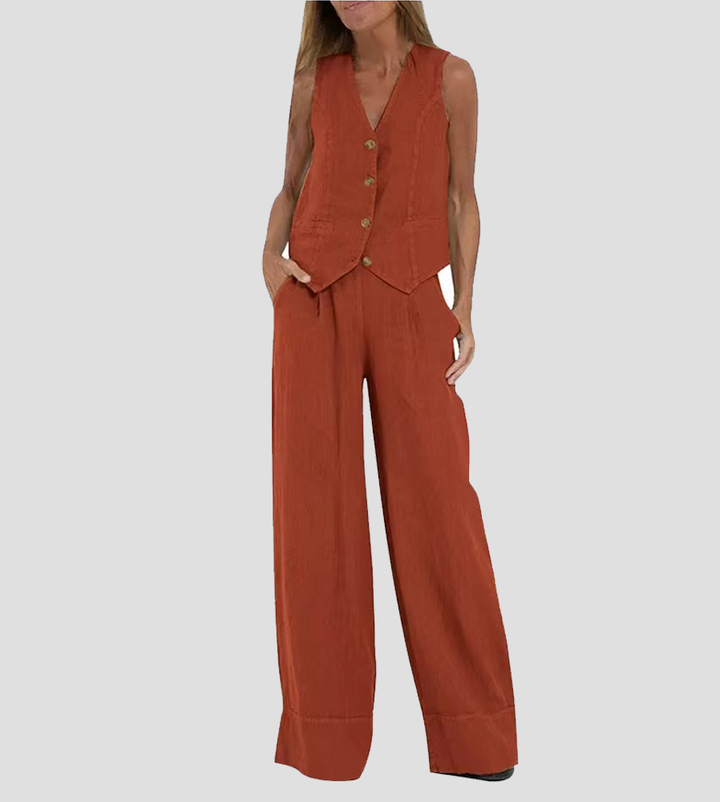 Lauren | Sleeveless V-Neck Vest &amp; Wide-Leg Pants Set