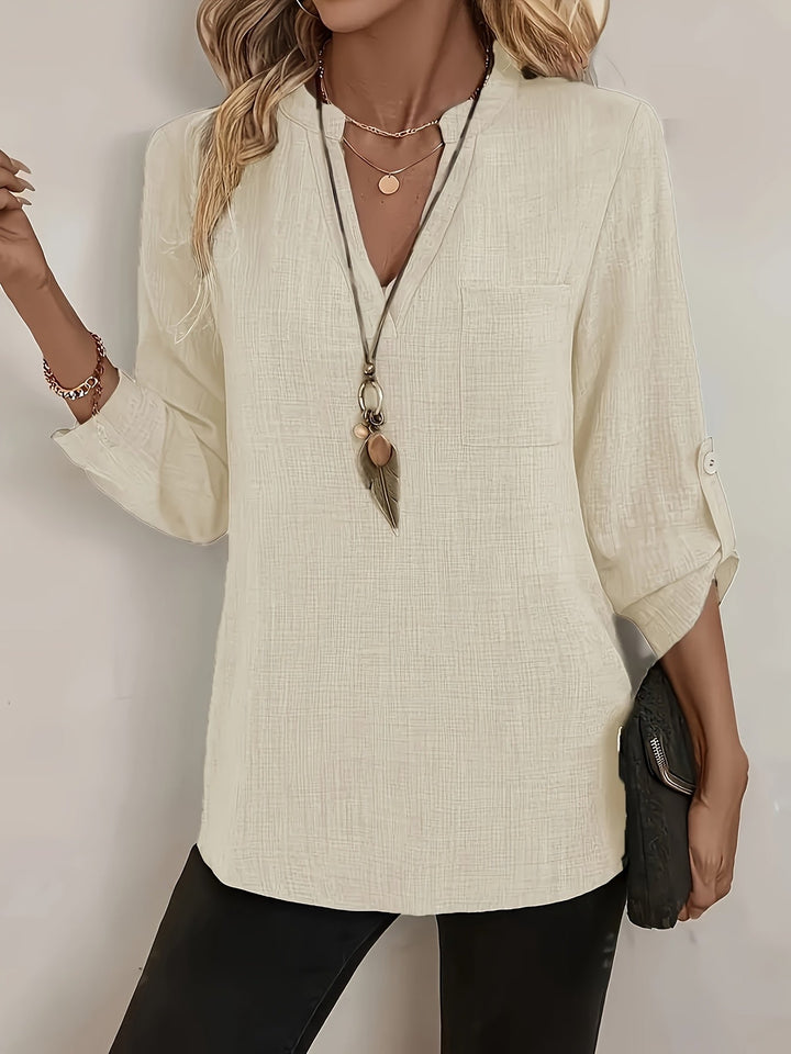 Isabel | Refined V-Neck Roll-Sleeve Top