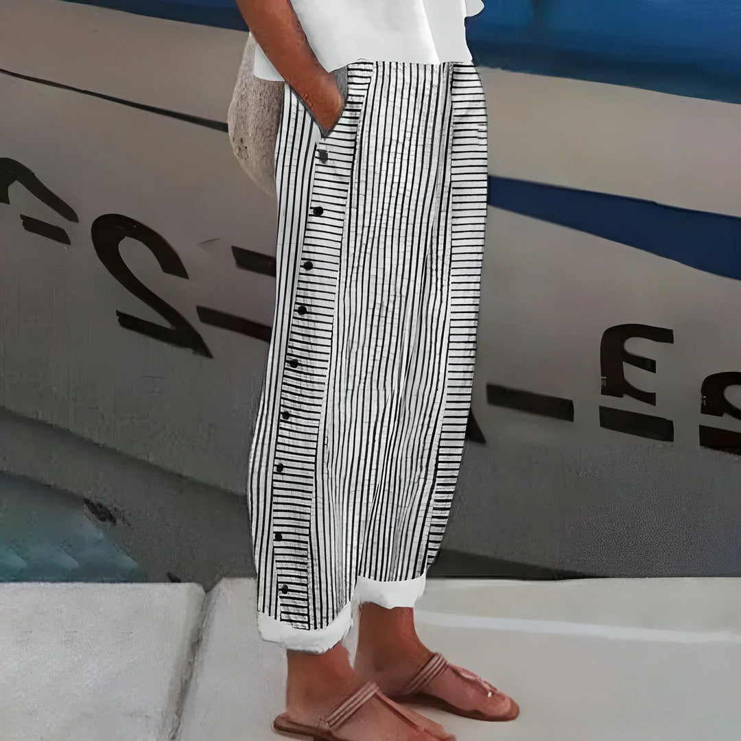 Kendall | Lightweight Stripe Buttoned Pants