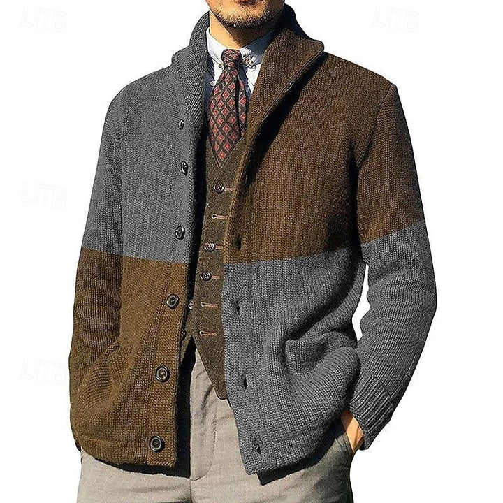 Frederick | color Block Shawl Collar Cardigan