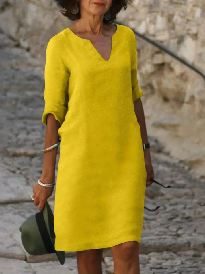 Harper | Elegant V-Neck Draped Midi Dress
