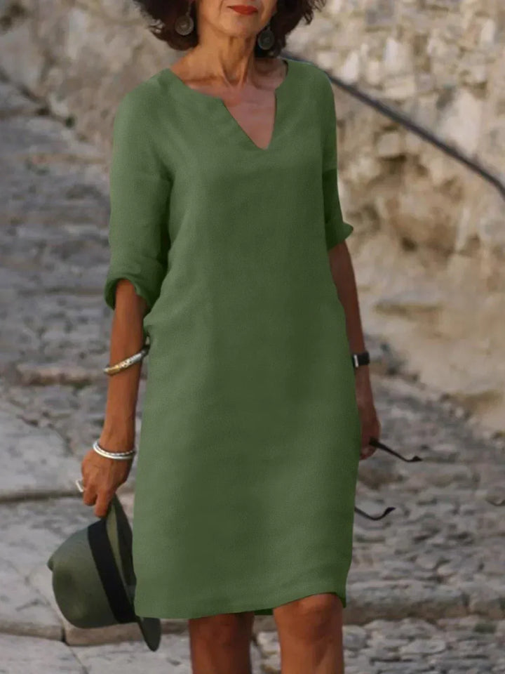 Harper | Elegant V-Neck Draped Midi Dress